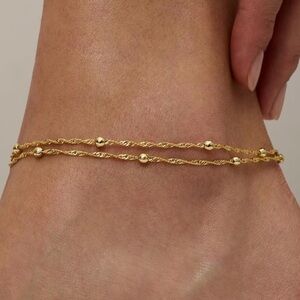 NEW 14K Gold Plated Twisted Gold Beaded Ankle Bracelet